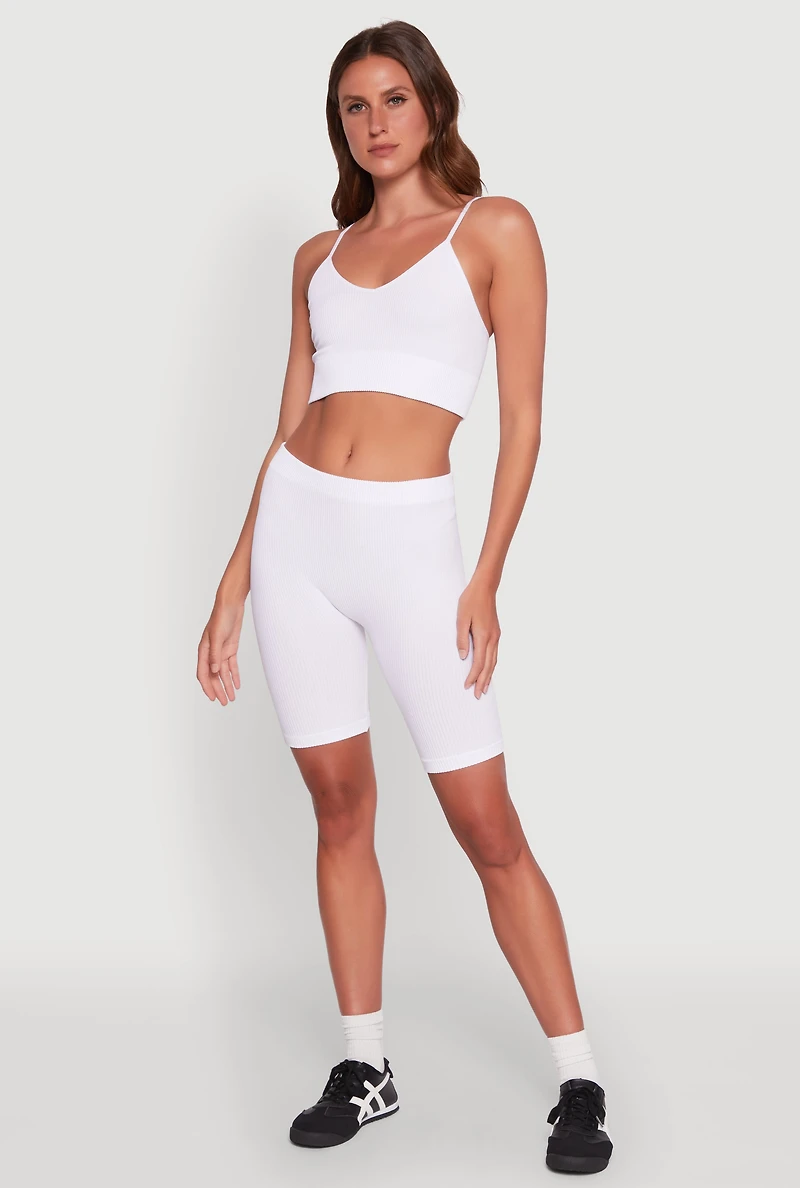 Seamless High Waisted Ribbed Knit Bike Shorts
