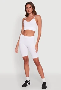 Seamless High Waisted Ribbed Knit Bike Shorts