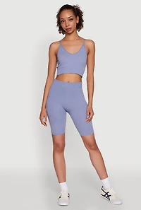 Seamless High Waisted Ribbed Knit Bike Shorts