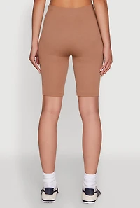 Womens Seamless High Waisted Ribbed Knit Bike Shorts, S-M