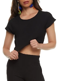 Womens Textured Crop Top, Black, Size M