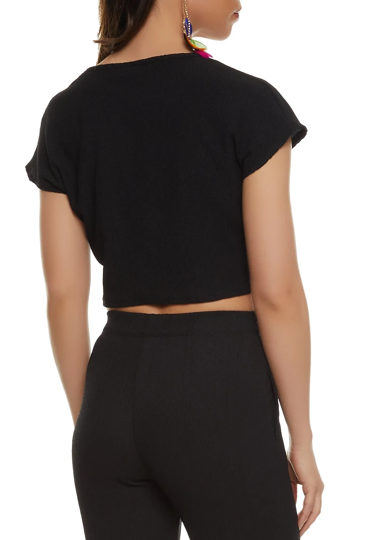 Womens Textured Crop Top, Black, Size M
