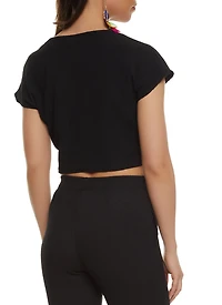 Womens Textured Crop Top, Black, Size M