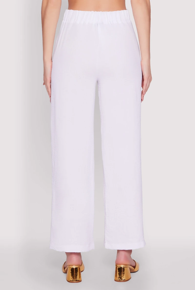 Womens Airy Chain Belted Front Pants, White, Size S