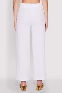 Womens Airy Chain Belted Front Pants, White, Size S