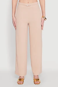 Womens Airy Chain Belted Front Pants, Khaki, Size XL
