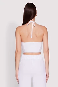 Womens Airy Chain Strap Smocked Back Halter Top, White, Size XL