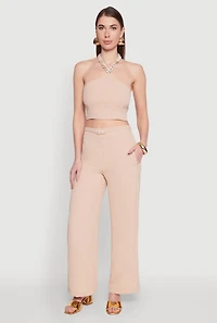 Womens Airy Chain Strap Smocked Back Halter Top,