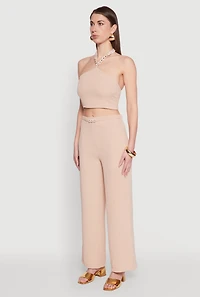Womens Airy Chain Strap Smocked Back Halter Top,