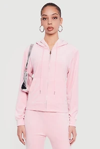 Rhinestone Rampage Velour Zip Front Hoodie