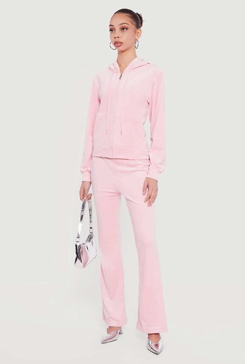 Rhinestone Rampage Velour Zip Front Hoodie