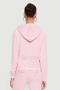 Rhinestone Rampage Velour Zip Front Hoodie