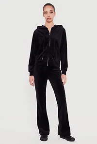 Rhinestone Rampage Velour Drawstring Waist Flare Pants