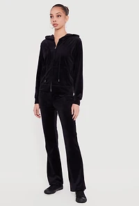 Rhinestone Rampage Velour Drawstring Waist Flare Pants