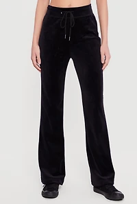 Rhinestone Rampage Velour Drawstring Waist Flare Pants