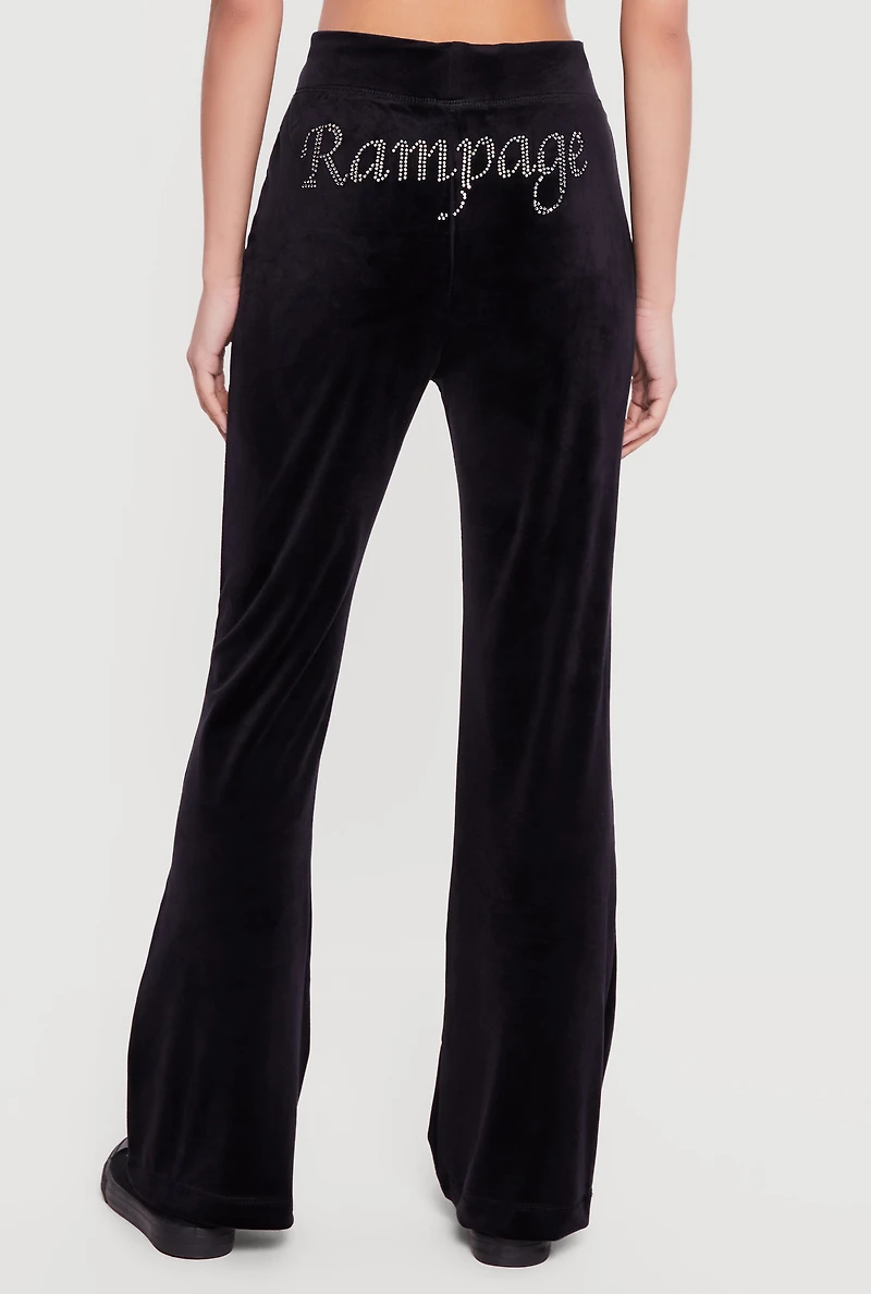 Rhinestone Rampage Velour Drawstring Waist Flare Pants