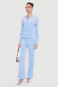Rhinestone Rampage Velour Drawstring Waist Flare Pants