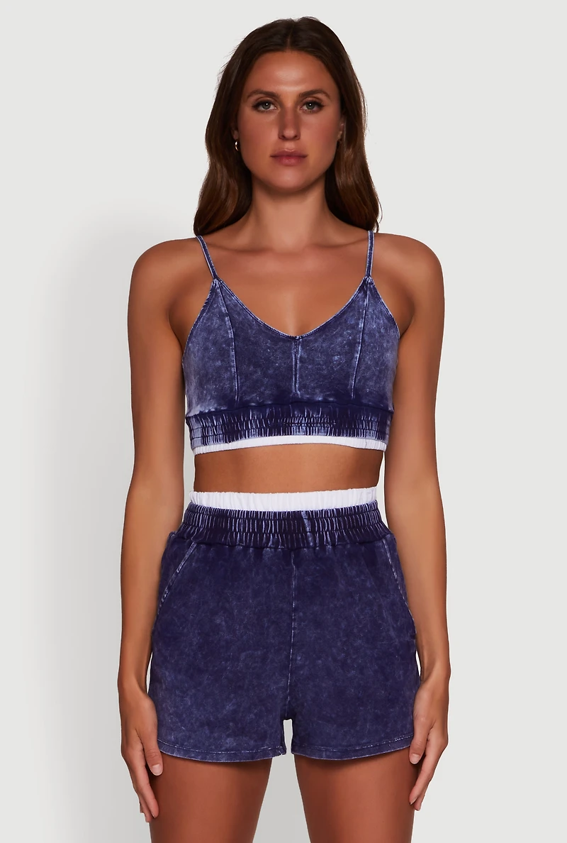 Womens Mineral Wash Cropped Cami, Blue, Size XL