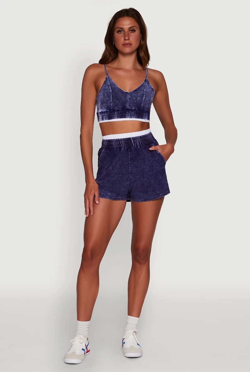 Womens Mineral Wash Cropped Cami, Blue, Size XL