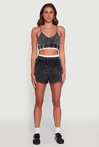 Womens Chic High-Waisted Mineral Wash Shorts, Grey,