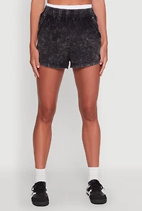 Womens Chic High-Waisted Mineral Wash Shorts, Grey,