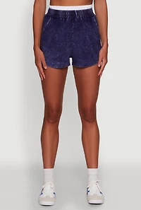 Womens Chic High-Waisted Mineral Wash Shorts, Blue, Size L