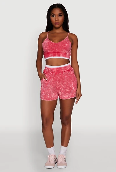 Womens Chic High-Waisted Mineral Wash Shorts, Pink, Size S