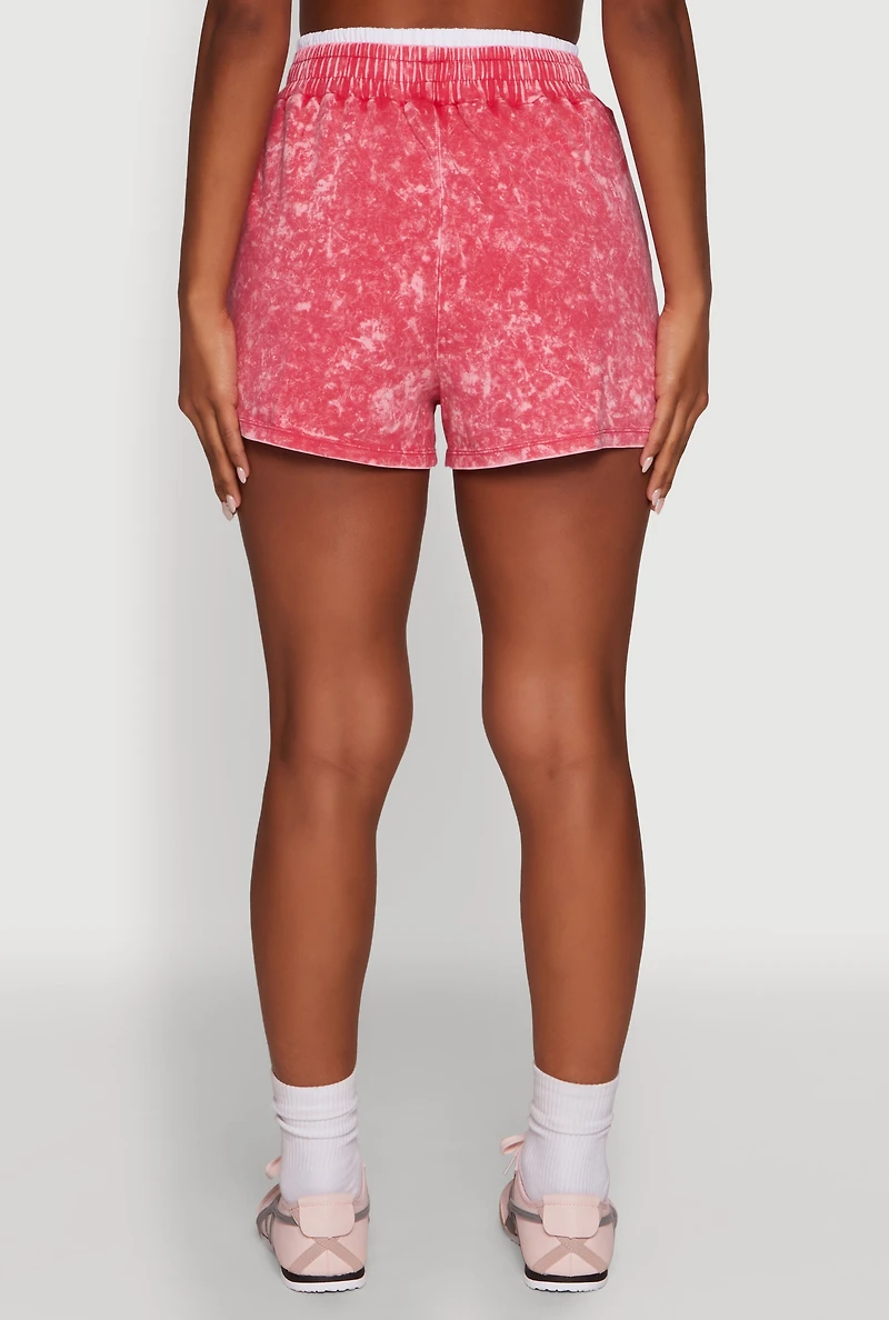 Womens Chic High-Waisted Mineral Wash Shorts, Pink, Size S