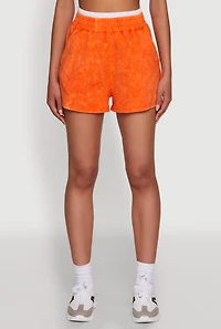 Womens Chic High-Waisted Mineral Wash Shorts, Orange, Size S