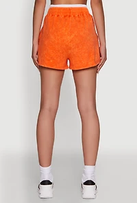 Womens Chic High-Waisted Mineral Wash Shorts, Orange, Size S
