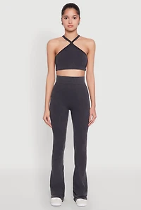 Womens Seamless Caged Open Back Crop Top, Grey, Size S-M