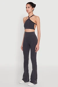 Womens Seamless Caged Open Back Crop Top, Grey, Size S-M