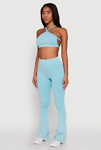 Womens Seamless Caged Open Back Crop Top, Blue, Size L-XL
