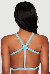 Womens Seamless Caged Open Back Crop Top, Blue, Size L-XL