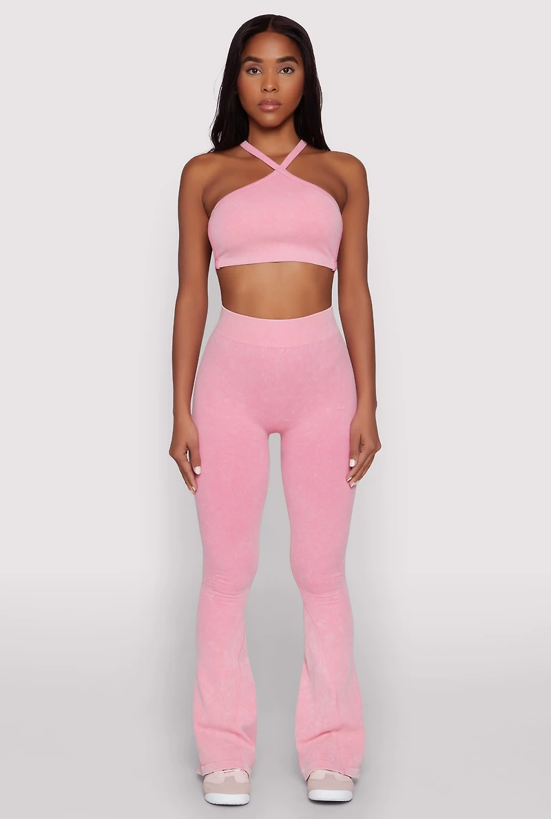 Womens Seamless Caged Open Back Crop Top, Pink, Size L-XL
