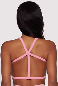 Womens Seamless Caged Open Back Crop Top, Pink, Size L-XL