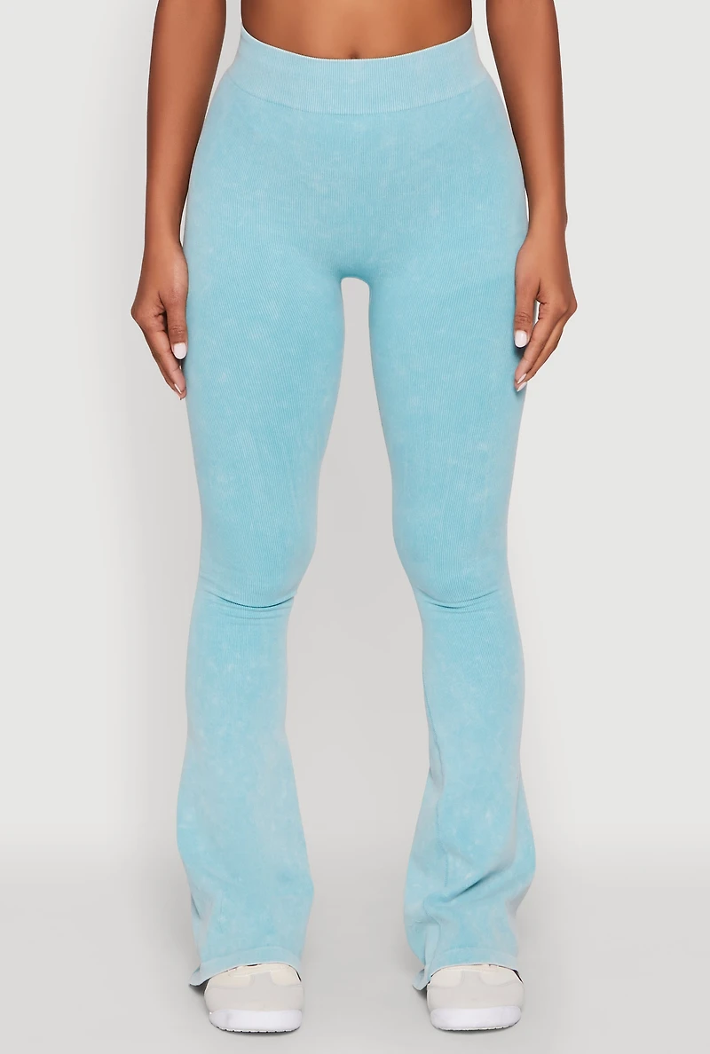 Womens Mineral Wash Seamless Flared Pants, Blue, Size L-XL