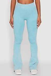 Womens Mineral Wash Seamless Flared Pants, Blue, Size L-XL