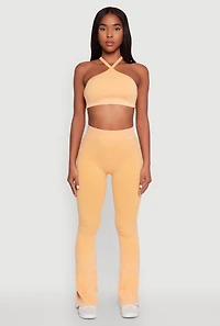 Womens Mineral Wash Seamless Flared Pants, Orange, Size S-M