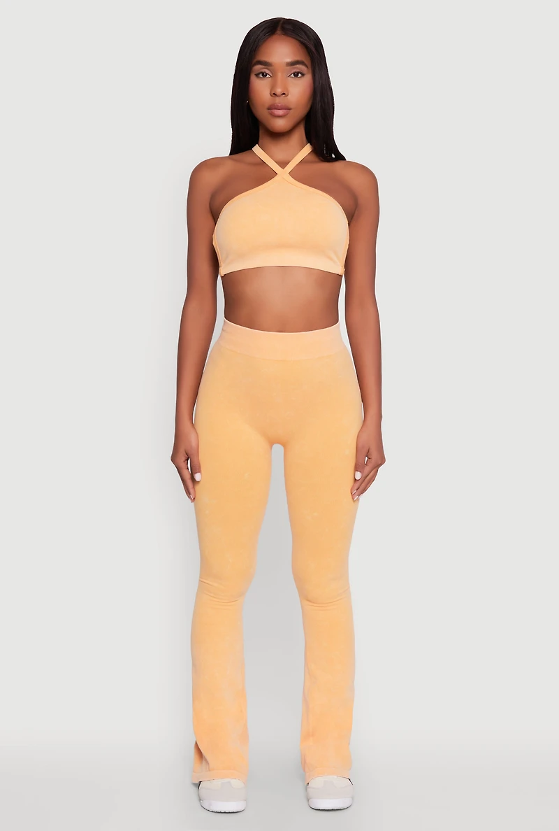 Womens Mineral Wash Seamless Flared Pants, Orange,