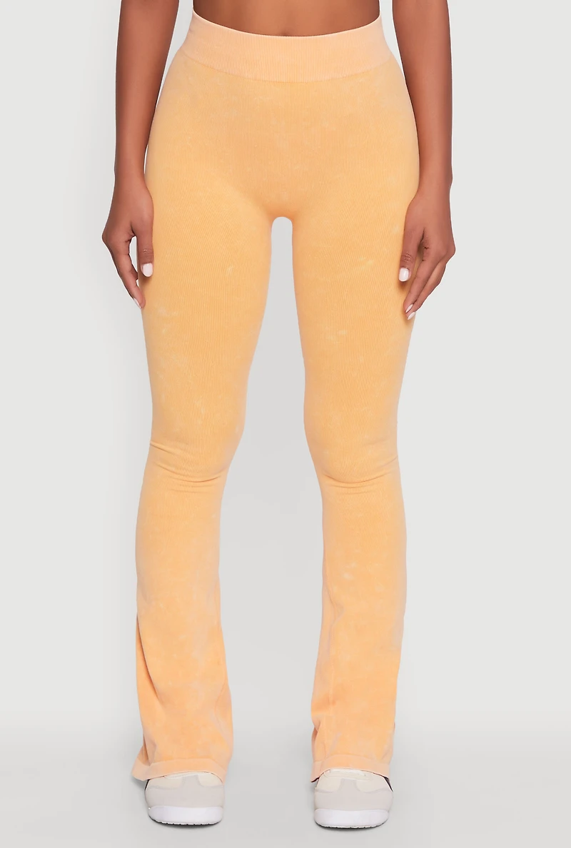 Womens Mineral Wash Seamless Flared Pants, Orange,