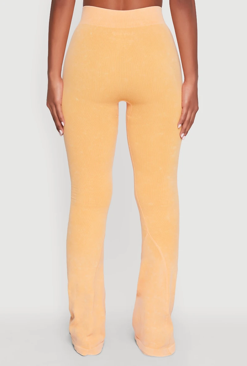 Womens Mineral Wash Seamless Flared Pants, Orange,