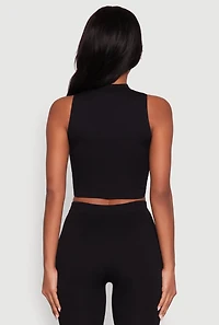 Womens Chic Rib Knit Mock Neck Twist Front Crop Top, Black, Size L-XL