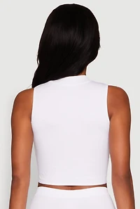 Womens Chic Rib Knit Mock Neck Twist Front Crop Top, L-XL