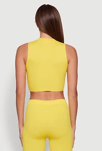 Chic Rib Knit Mock Neck Twist Front Crop Top