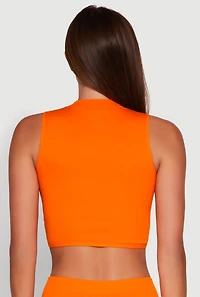 Womens Chic Rib Knit Mock Neck Twist Front Crop Top, L-XL
