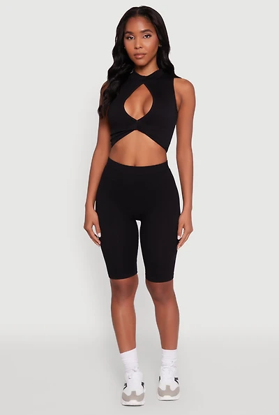 Womens Seamless Rib Knit High Waisted Bike Shorts,