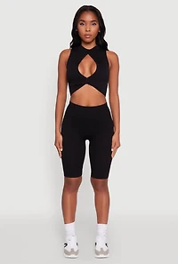 Womens Seamless Rib Knit High Waisted Bike Shorts,