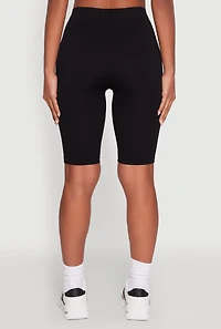Womens Seamless Rib Knit High Waisted Bike Shorts, Black, Size S-M