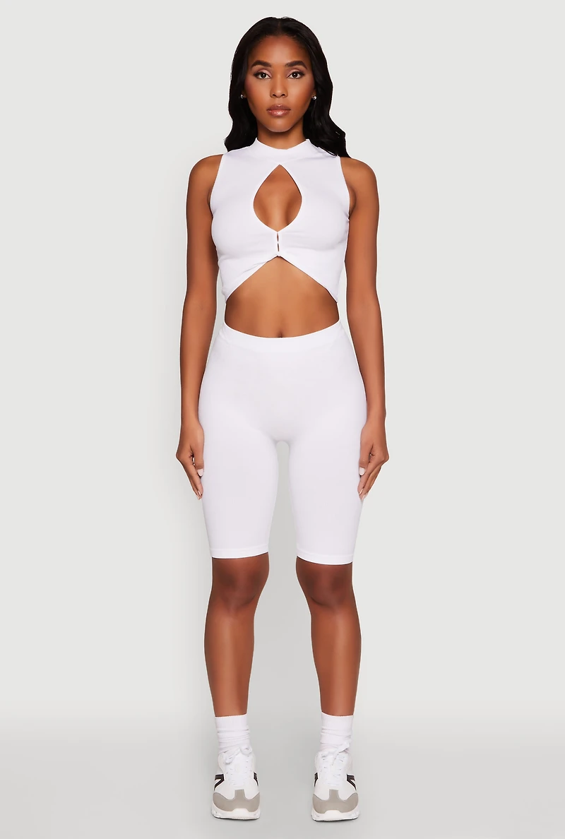 Womens Seamless Rib Knit High Waisted Bike Shorts,